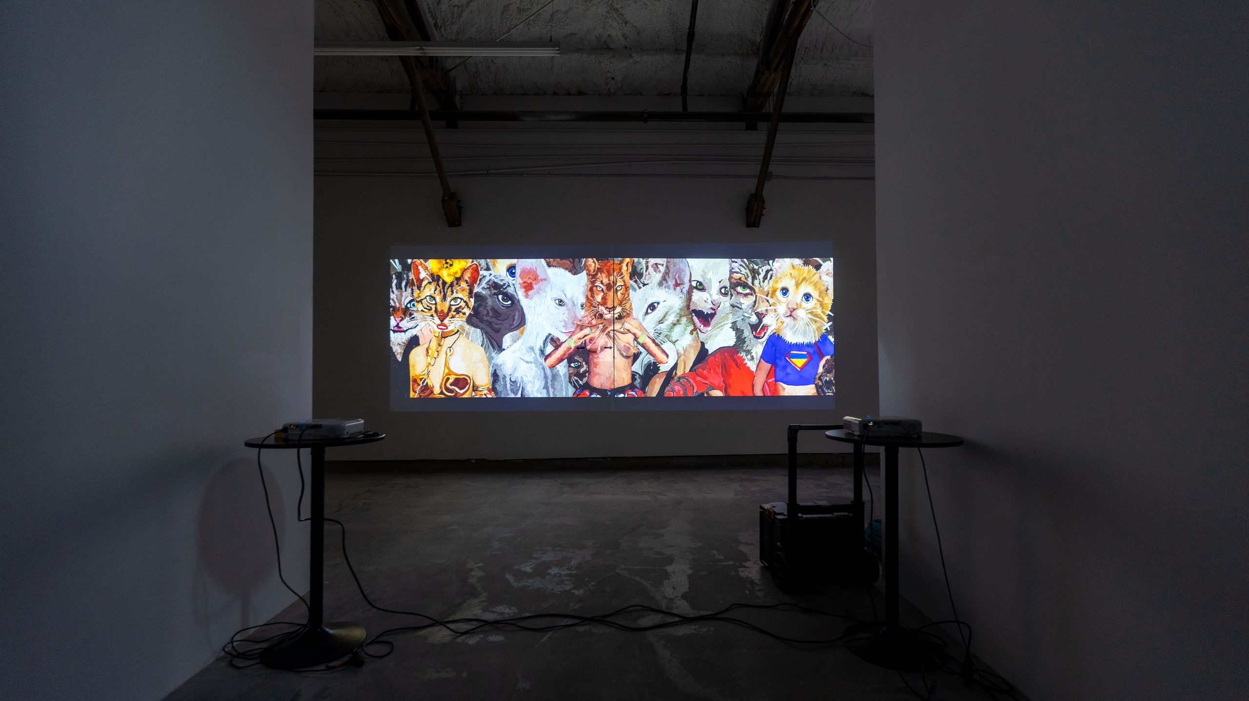 Panoramic projection of painted cat figures